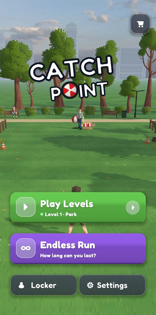 The main menu over the park: Play Levels and Endless Run